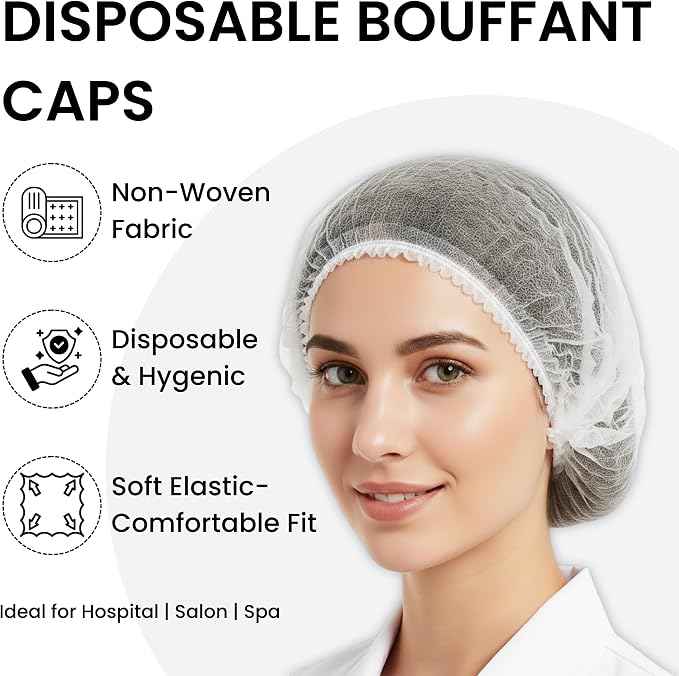 Disposable Bouffant Caps 21 Inch Non Woven Hair Net Elastic Head Cover - Image 4