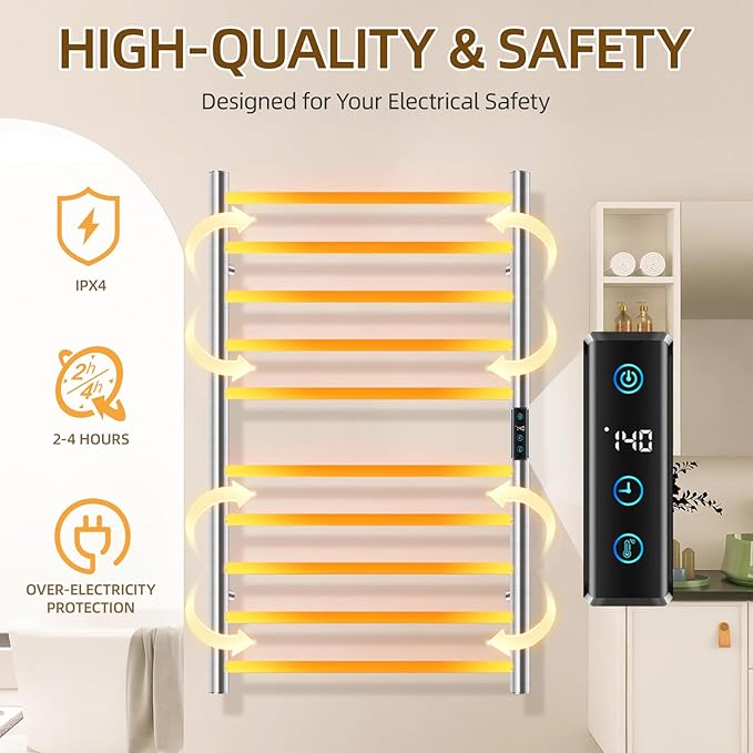 Towel Warmers for Bathroom, Heated Towel Rack Large, Smart Timing & Temperature - Image 3