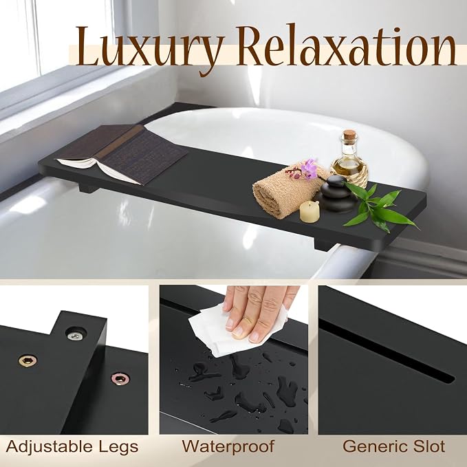 Stylish Black Bamboo Bathtub Tray Caddy - Image 7