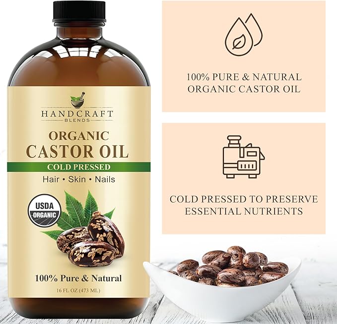 Handcraft Blends Cold-Pressed Organic Castor Oil 16 Fl Oz | Glass Bottle | Roll - Image 2