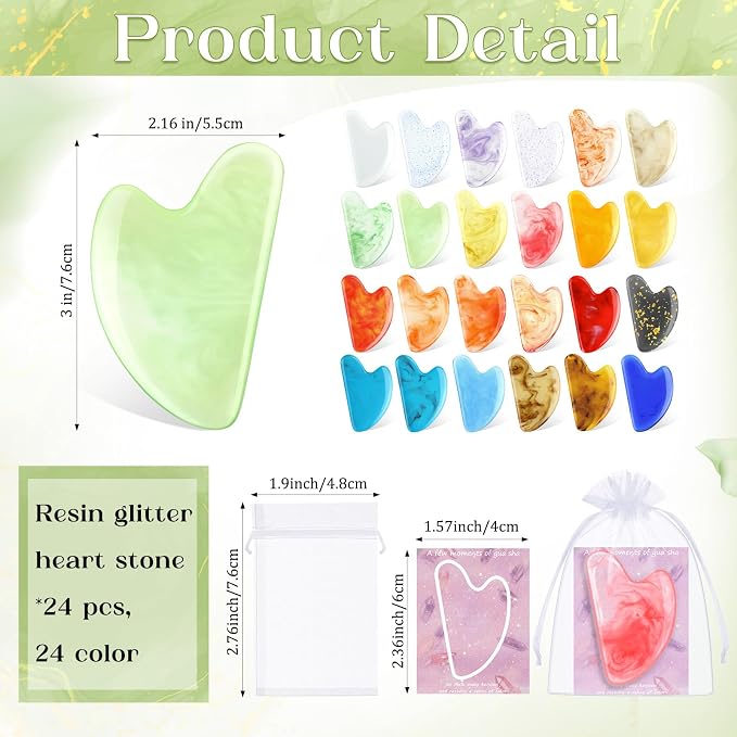 Sherr 24 Sets Gua Sha Facial Tools Bulk Resin Heart Shaped Guasha Boards - Image 2