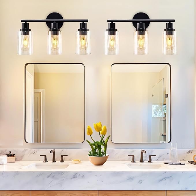 DLLT 3-Light Bathroom Light Fixtures: Set of 2 Black Modern Vanity Lights - Image 2