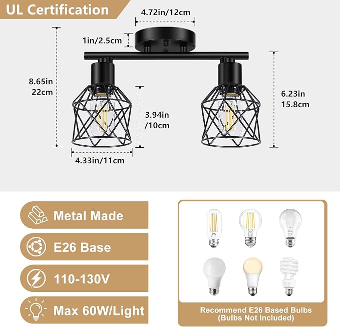 Baocuz 2-Lights Kitchen Light Fixtures Ceiling Mount, Adjustable Semi Flush - Image 7