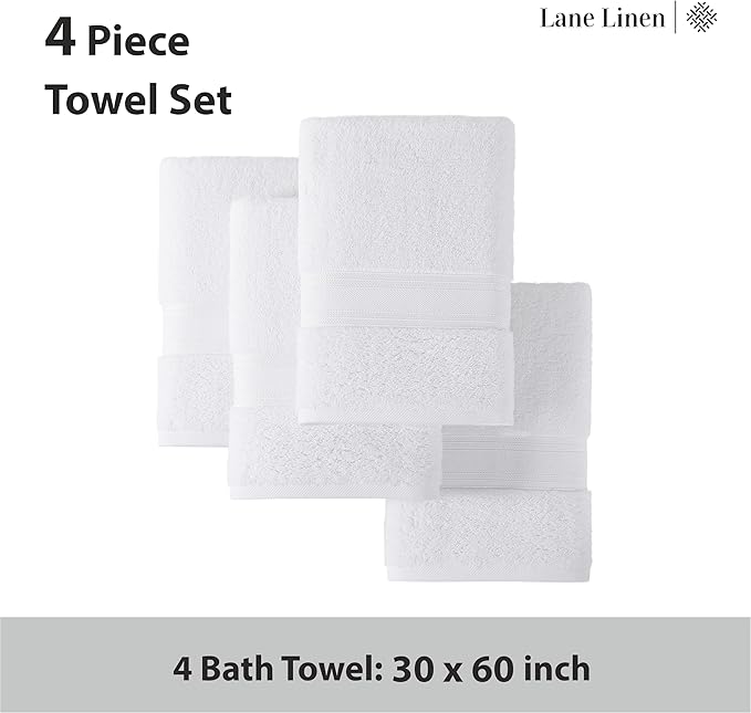 LANE LINEN 100% Cotton 4 Pack Bath Towels - Image 4