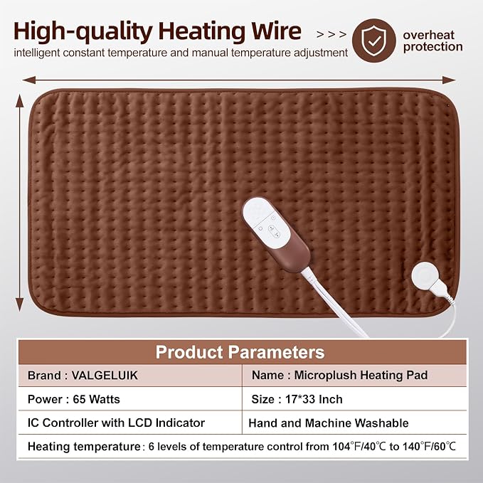 VALGELUIK 17x33 Heating Pad for Pain Relief | Ultra-Soft Microplush Fabric | 6 - Image 9