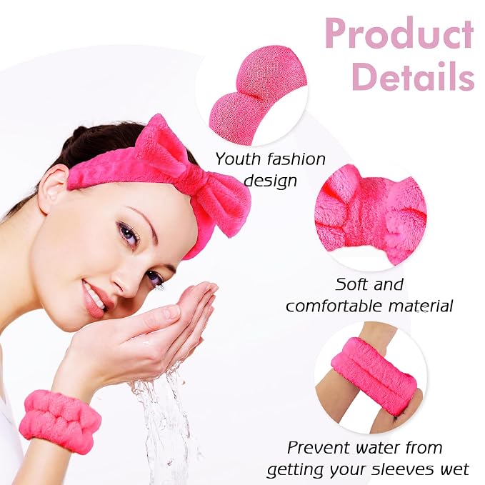 Zkptops 6Pcs Spa Headband for Washing Face Wristbands Set Women Bubble Makeup - Image 3