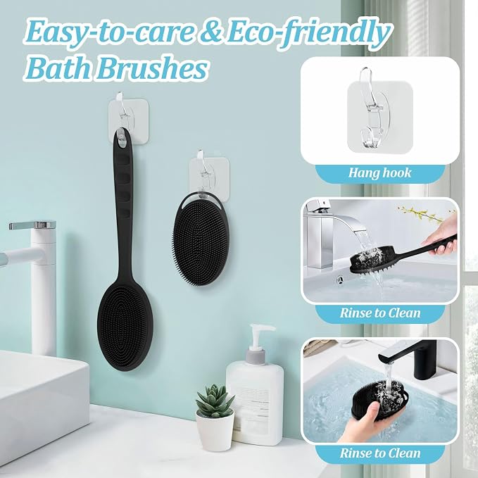 Silicone Back & Body Scrubber Set 2PCS, 13.4'' Gentle Exfoliating Back Scrubber - Image 6
