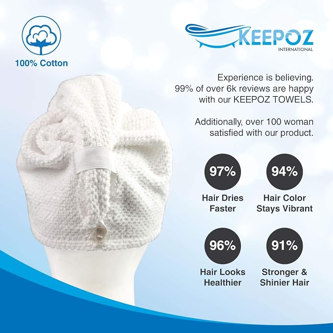 KEEPOZ Hair Towel Wrap Quick Dry 100% Cotton Super Absorbent Turban Head Wrap - Image 3