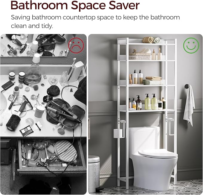 MAHANCRIS Over The Toilet Storage Rack, 4 Tier Bathroom Organizer Over Toilet - Image 5