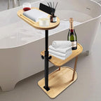 3 Layer Bath Tub Tray Table Liftable Freestanding Bamboo Bath Tray Caddy by Sibosen