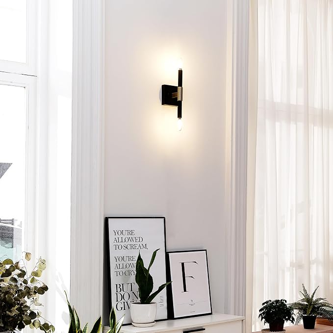 Globe Electric 65000044 2-Light Wall Sconce, Matte Black, Antique Brass Accent - Image 3