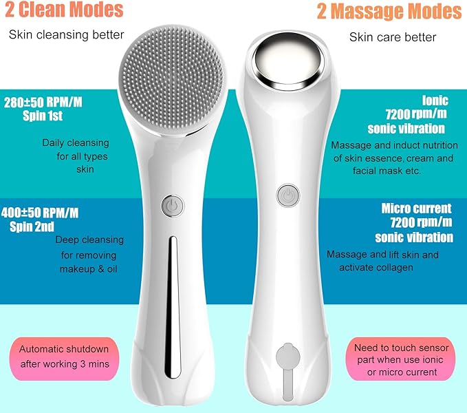 Facial Cleansing Brush, 2 in 1 Ｗaterproof IPx7 Facial Spin Scrubber Set - Image 2