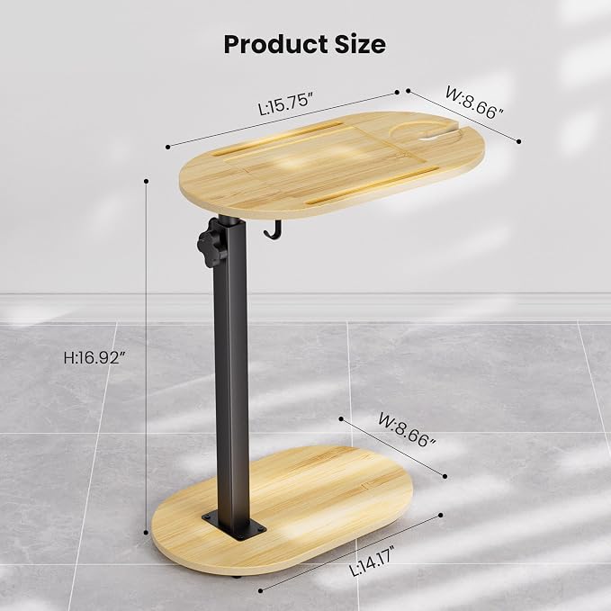 Bamboo Bathtub Table with Adjustable Height, Freestanding Bath Tray Caddy Board - Image 6