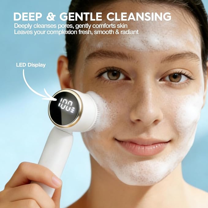Electric Face Scrubber with Led Display & Facial Cleansing Brush - Image 3