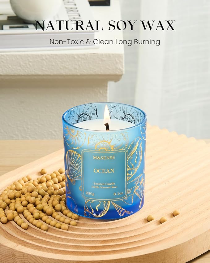 M&SENSE Ocean Scented Candles, Vegan Soy Candles, 8.1oz 42-Hour Slow Burning - Image 2