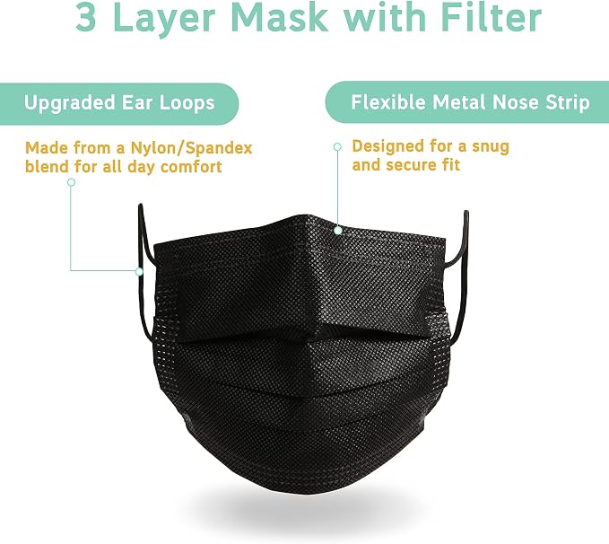 akgk 100Pcs Kids Disposable Face Mask Protective Childrens Black Safety Masks - Image 4