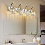 4-Light Crystal Vanity Light, Modern Chrome Bathroom Wall Sconce - Image 7