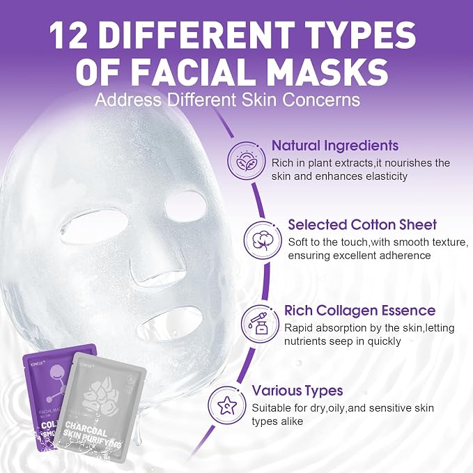KONEUK 24 Pack Sheet Hydrating Face Masks Skincare, Soothing & Moisturizing - Image 2