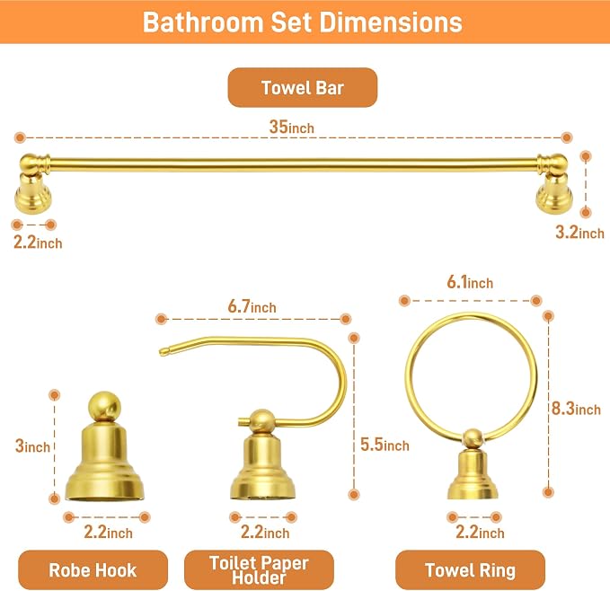 hykolity 3-Light Bathroom Vanity Light, 5-Piece All-in-One Bathroom Set - Image 6