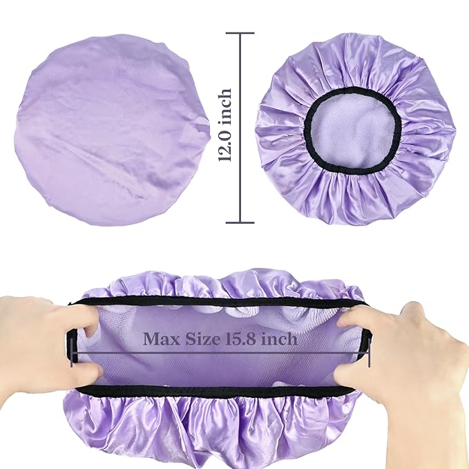 Three-Layer Terry Cloth Lined Satin Shower Cap, - Image 2