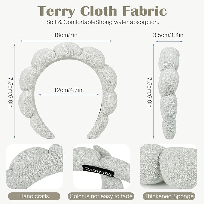 Ztomine Face Wash Headbands, Dark Khaki + Cement Ash - Image 3