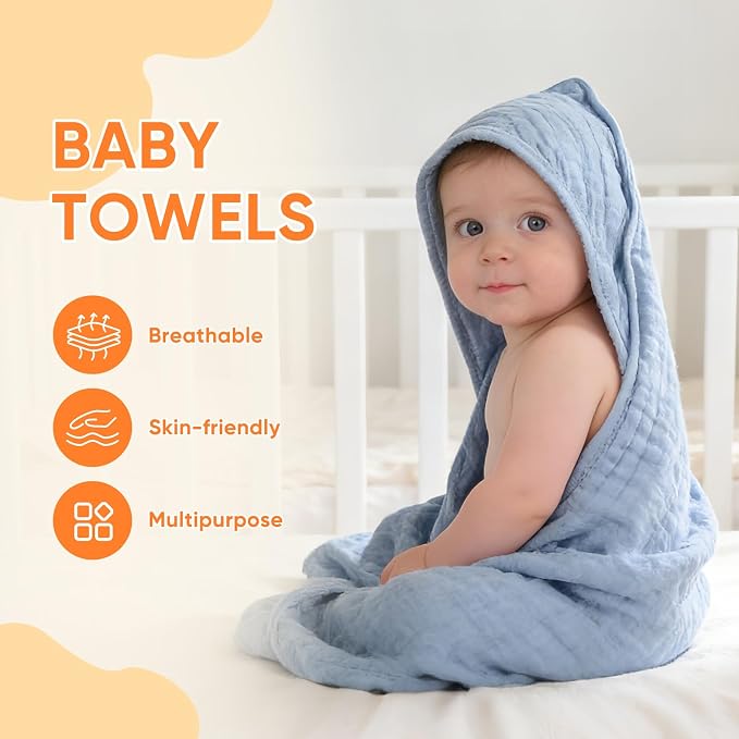 MIGIOL Muslin Baby Towels 100% Cotton ，Super Soft Muslin Baby Bath Towel - Image 2