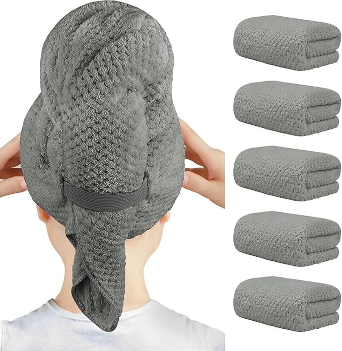HOMEXCEL 5 Pack Large Microfiber Hair Towel Wrap by HOMEXCEL