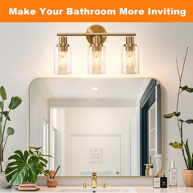 DLLT 3-Light Bathroom Light Fixtures: Gold Modern Vanity Wall Lights - Image 2