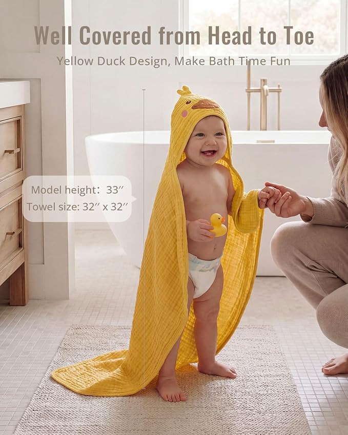 Blissful Diary Muslin Baby Hooded Towel 2 Pack, Soft & Absorbent Bath Towel - Image 5