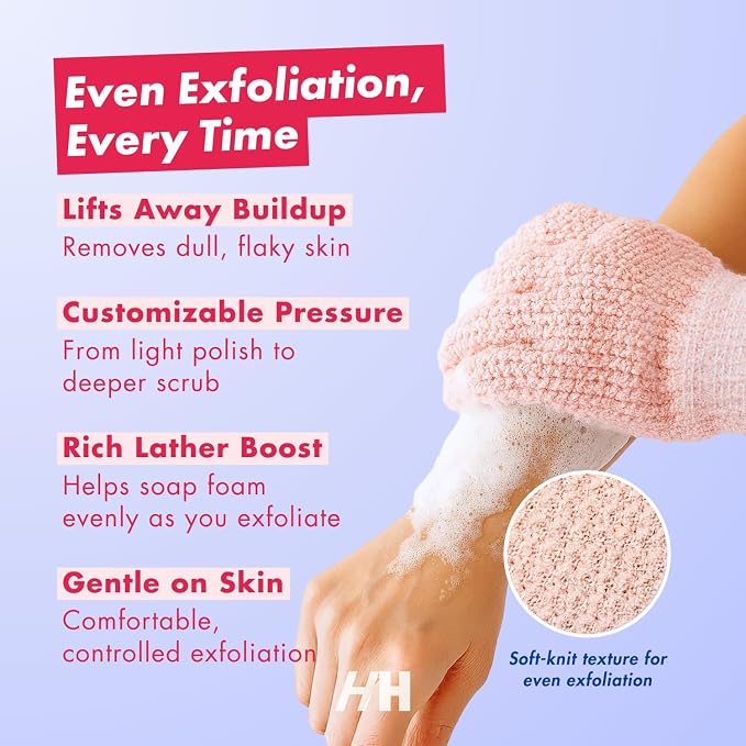 Handmade Heroes Tough Love Exfoliating Gloves – 2pc Reusable Body Washcloth Mitt - Image 3
