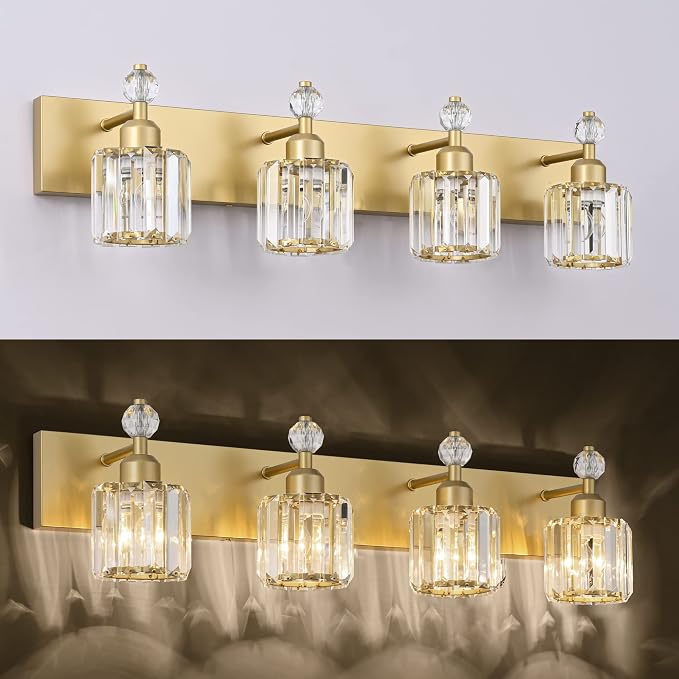 PRESDE Crystal 4 Bathroom Vanity Light Modern Gold Vanity Light Fixture Wall - Image 6