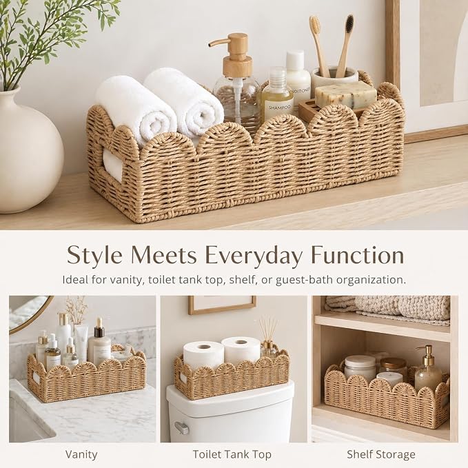 Scalloped Khaki Toilet Tank Basket - Image 7