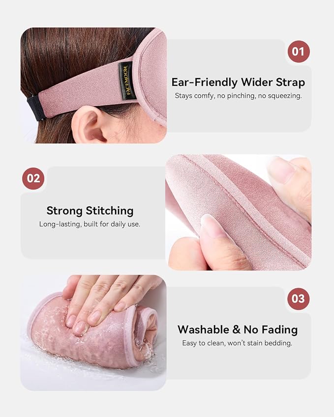 Weighted Blackout Sleep Mask for Women, 3D Contoured Zero Eye Pressure - Image 6