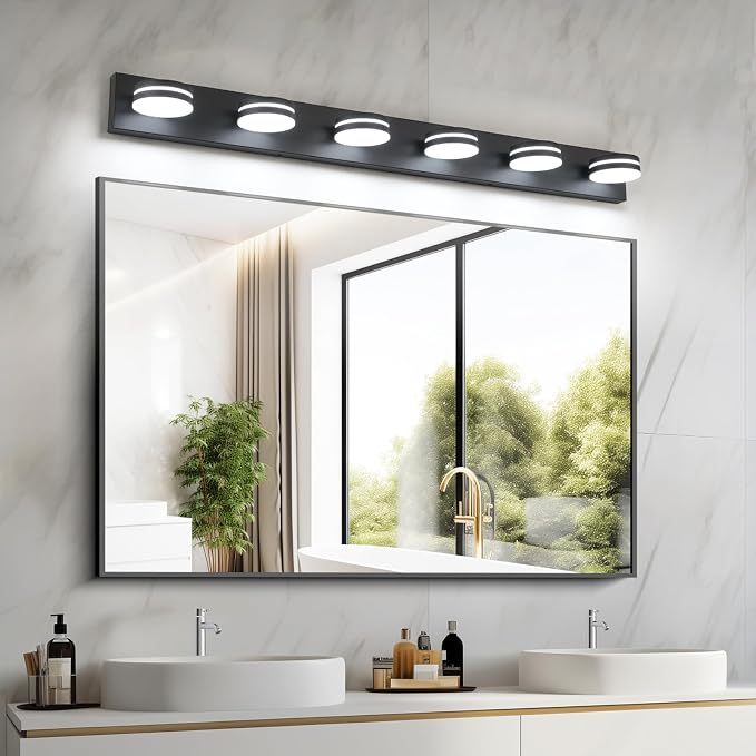 6-Light Bathroom Vanity Light Over Mirror, Matte Black LED Vanity Lighting - Image 6