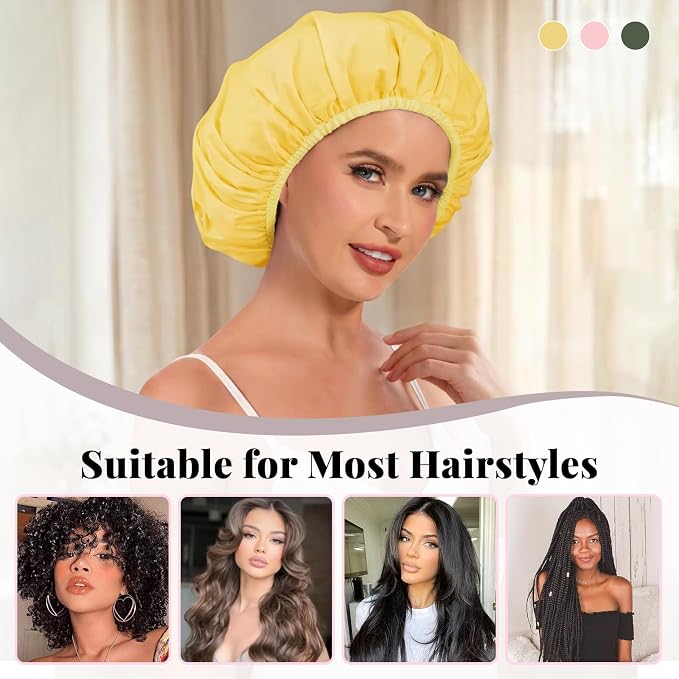 3Pcs Waterproof Shower Cap for Women Reusable, Bath Cap for Long Hair, - Image 5