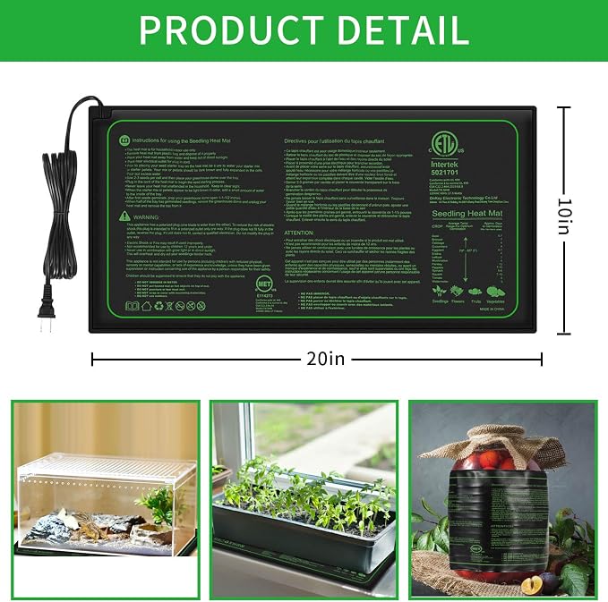 2PK Seedling Heat Mat with ETL Listed, Warm Hydroponic Heating Pad - Image 3