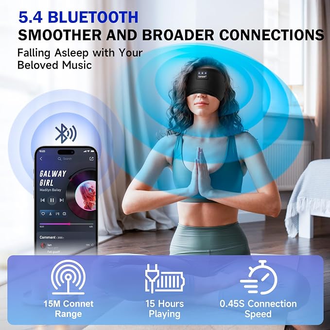 TOPOINT Sleep Mask with Bluetooth Headphones, Breathable Silk Eye Mask - Image 6