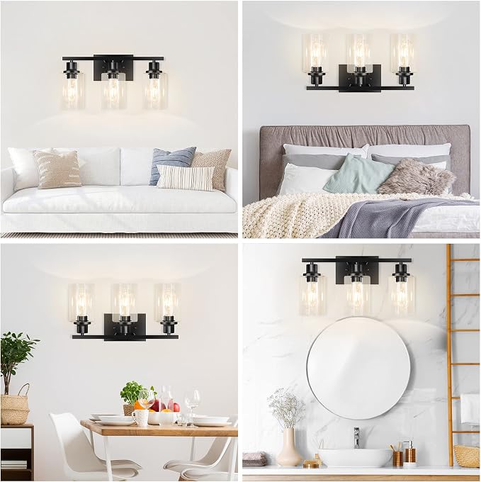 3-Light Vanity Light, Matte Black Bathroom Lighting Fixtures Over Mirror - Image 5