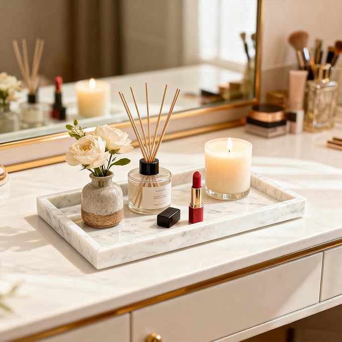 Pure Natural Marble Tray for Bathroom, Sink. Cosmetics, toiletries, etc. can be - Image 6