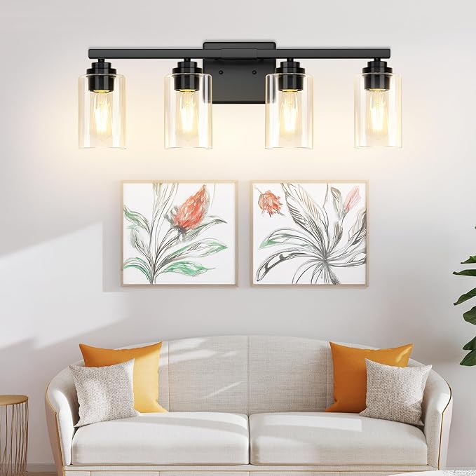 VerRon 4 Lights Bathroom Light Fixtures, Matte Black Modern Vanity Lights Over - Image 9