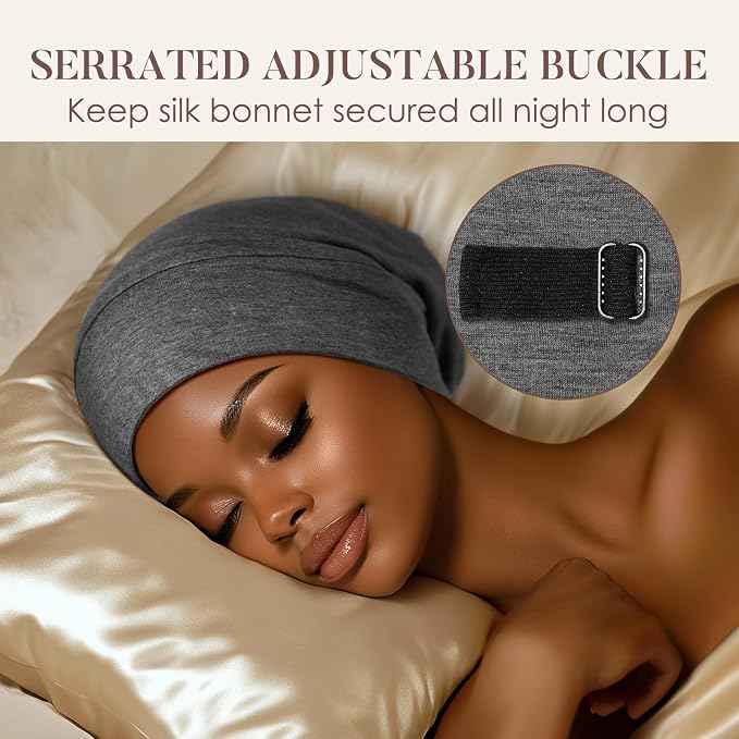 LULUSILK Mulberry Silk Lined Sleep Cap, No More Frizzy Tangled Hair, Stay On - Image 4
