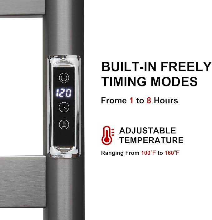 Heated Wall Mounted Electric Towel Warmer Rack, Timer & Temperature Control - Image 2