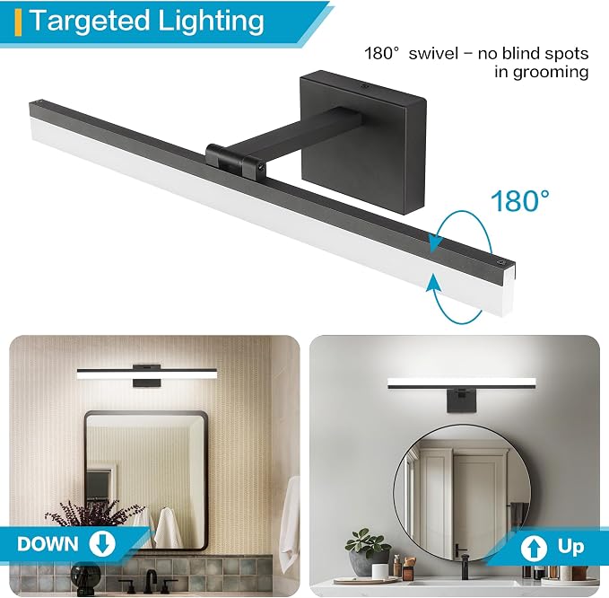 SOLFART 23.6 inch Black Bathroom Light Fixture 5 Color Temperature Dimmable LED - Image 3
