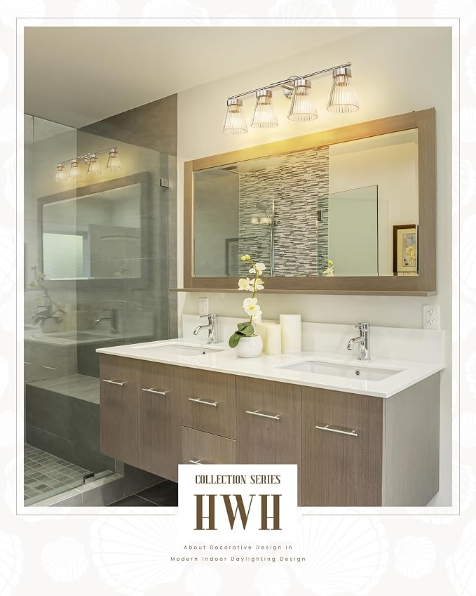 4-Light Bathroom Vanity Light Fixtures, HWH Brushed Nickel Bathroom Vanity - Image 6