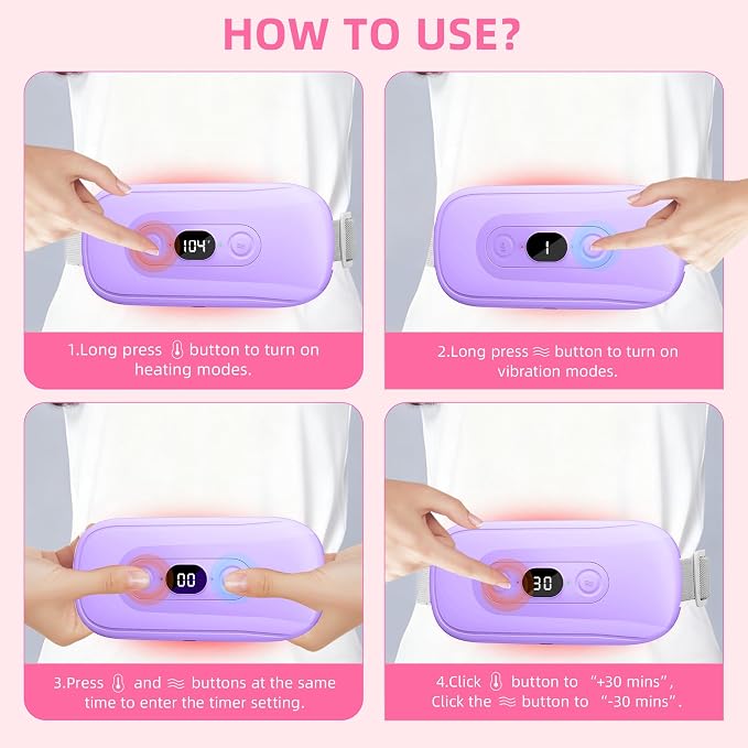Portable Heating Pad Period Cramps: 2 Timer 6 Heat Levels 6 Vibration Modes - Image 3