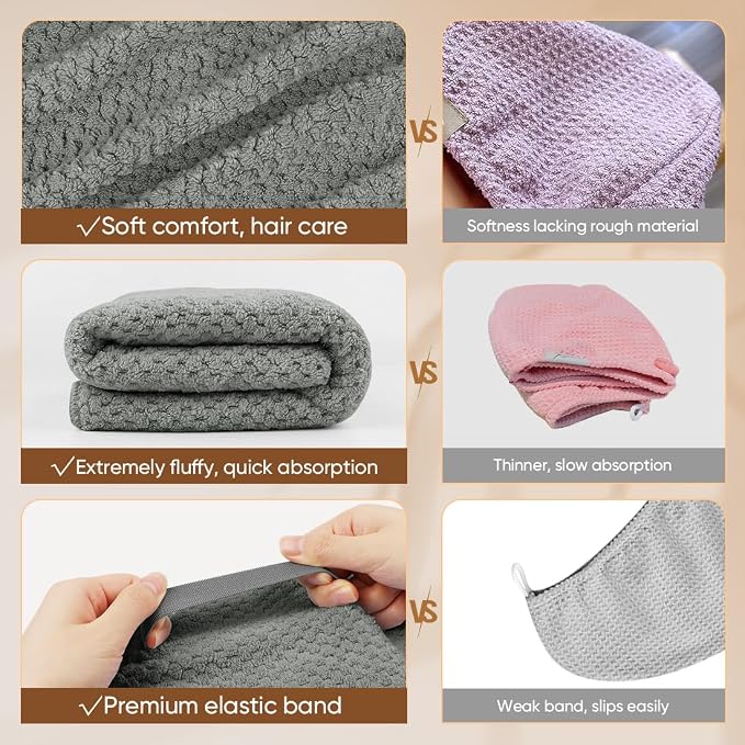 HOMEXCEL 5 Pack Large Microfiber Hair Towel Wrap - Image 4