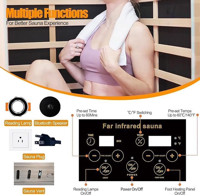 Far Infrared Sauna, 1 Person Infrared Sauna, Canadian Hemlock Wood 1290W - Image 5