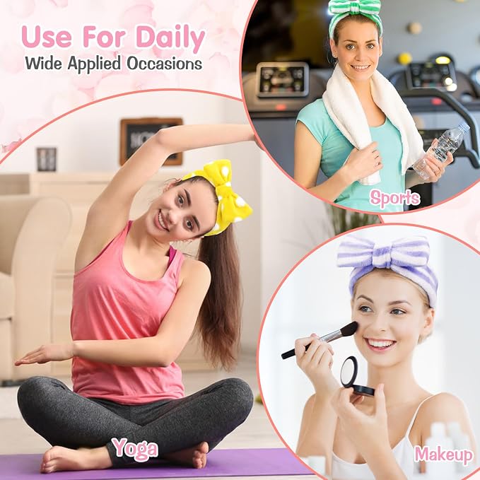 6 Pack Spa Headband for Women Skincare Makeup Headband Soft Coral Fleece Bow - Image 3