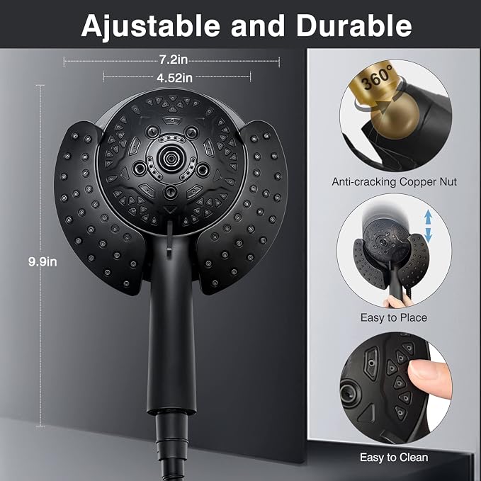 Shower Head with Handheld High Pressure: 2-IN-1 Shower Head with 7.2" Rainfall - Image 4