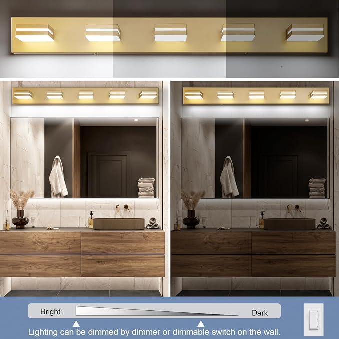 SineRise LED Modern Bathroom Vanity Light Fixtures, Matte Gold Modern Acrylic - Image 5